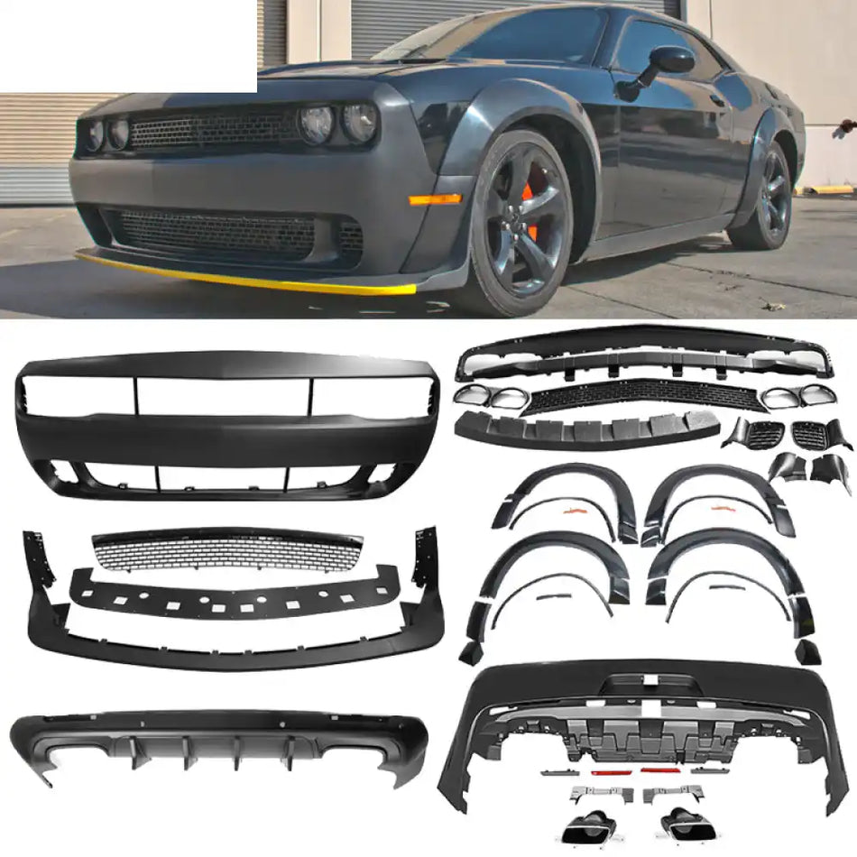 2008-2014 Challenger Front + Rear Bumper Cover + Fender Flares + V4 Diffuser Black - V4 Diffuser