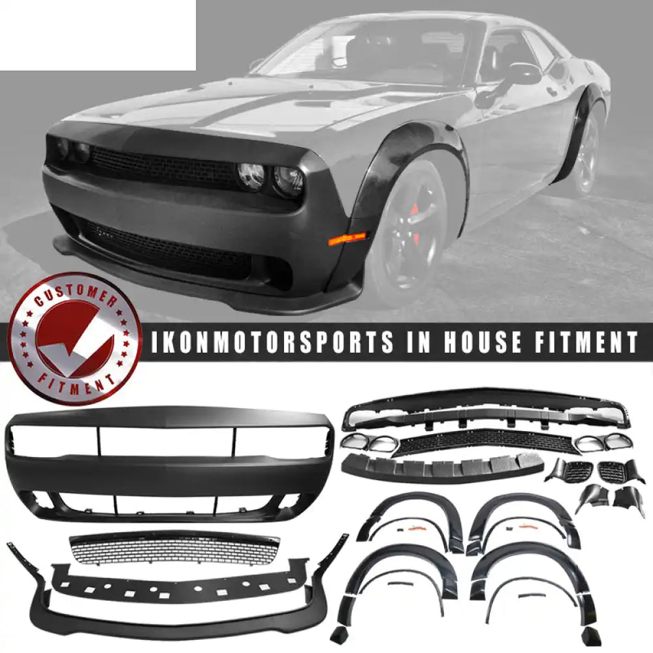 2008-2014 Dodge Challenger Front Bumper + SRT Lip + Fender Flares PP