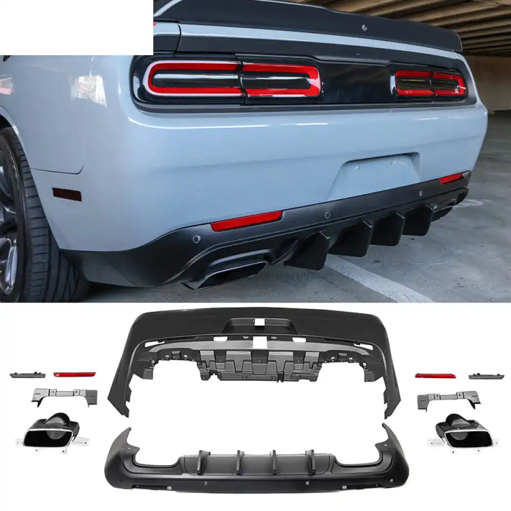 2008-2014 Dodge Challenger Front + Rear Bumper Cover + Lip + Diffuser PP