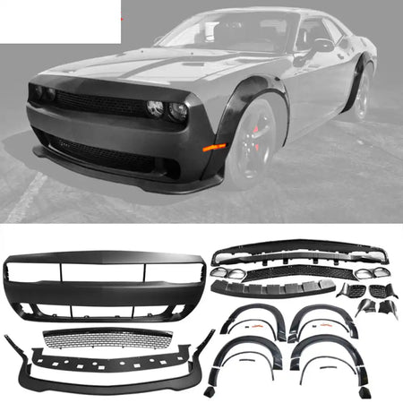 2008-2014 Dodge Challenger Front + Rear Bumper Cover + Lip + Diffuser PP