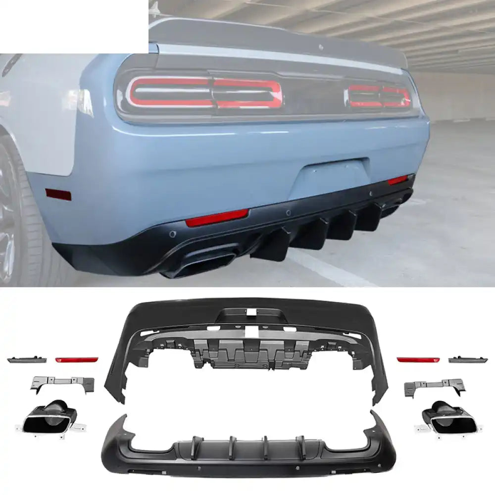 2008-2014 Dodge Challenger Front + Rear Bumper Cover + Lip + Diffuser PP