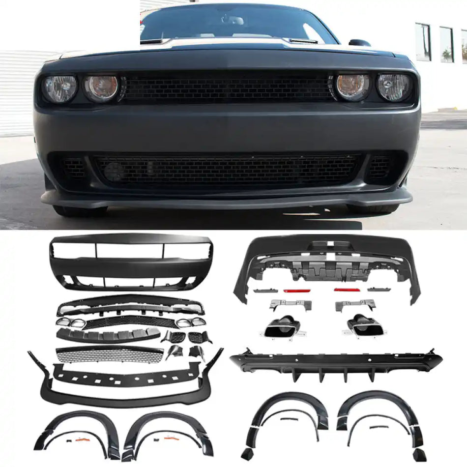 2008-2014 Dodge Challenger Front + Rear Bumper Cover + Lip + Diffuser PP Front + Rear Bumper Cover + Lip + Rear