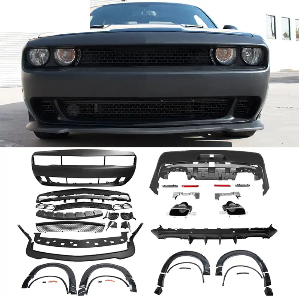 2008-2014 Dodge Challenger Front + Rear Bumper Cover + Lip + Diffuser PP Front + Rear Bumper Cover + Lip + Rear