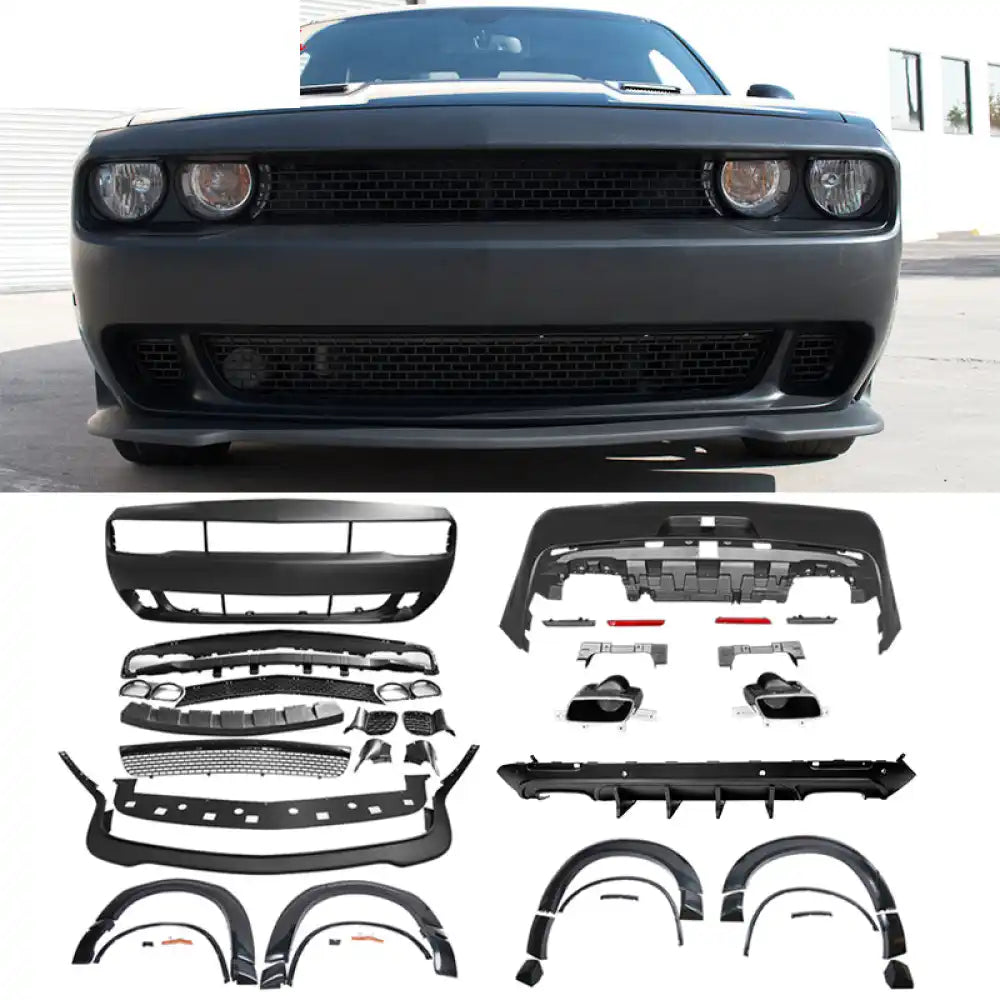 2008-2014 Dodge Challenger Front + Rear Bumper Cover + Lip + Diffuser PP Front + Rear Bumper Cover + Lip + Rear