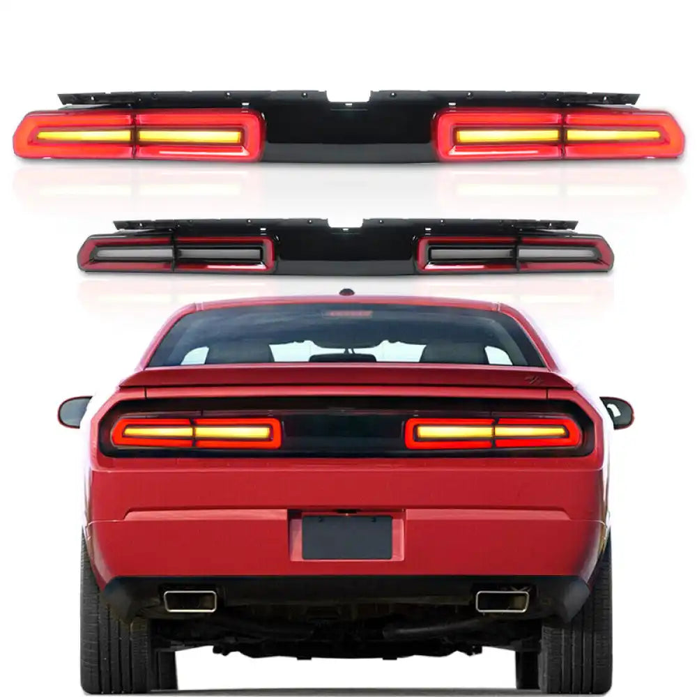 2008-2014 Dodge Challenger Sequential Turn Signal Tail Lights 2PC Red, With Yellow Turning Signal