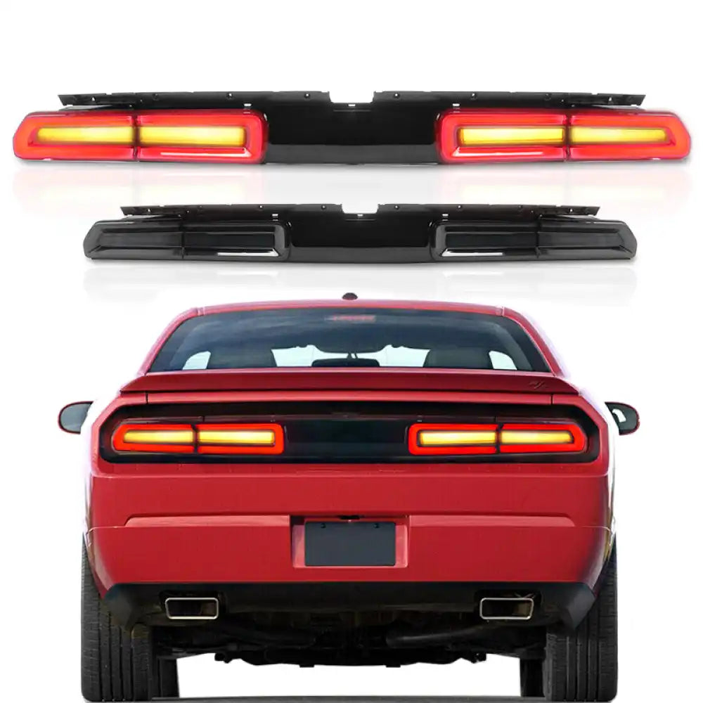 2008-2014 Dodge Challenger Sequential Turn Signal Tail Lights 2PC Smoke, With Yellow Turning Signal