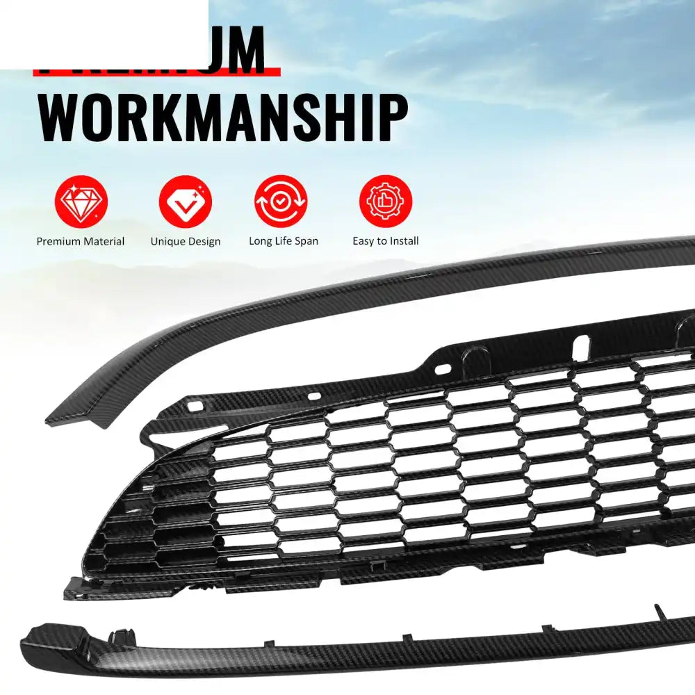 2008-2015 Mini Cooper S& JCW R55 R56 R57 R58 R59 JCW Style Front Bumper Upper Grille w/ Frame Carbon Fiber Print ABS