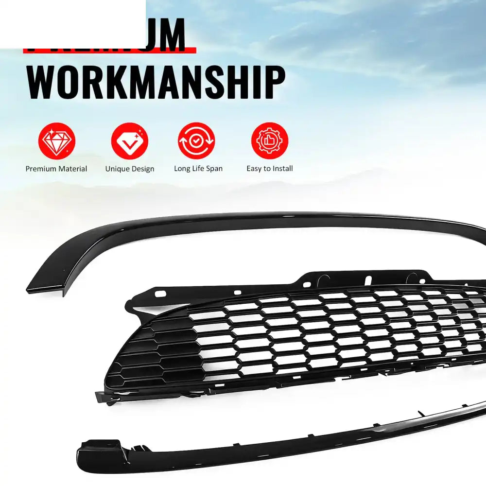 2008-2015 Mini Cooper S& JCW R55 R56 R57 R58 R59 JCW Style Front Upper Grille Matte Black Grille Gloss Black Frame ABS