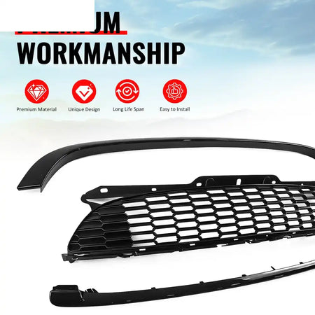 2008-2015 Mini Cooper S& JCW R55 R56 R57 R58 R59 JCW Style Front Upper Grille Matte Black Grille Gloss Black Frame ABS