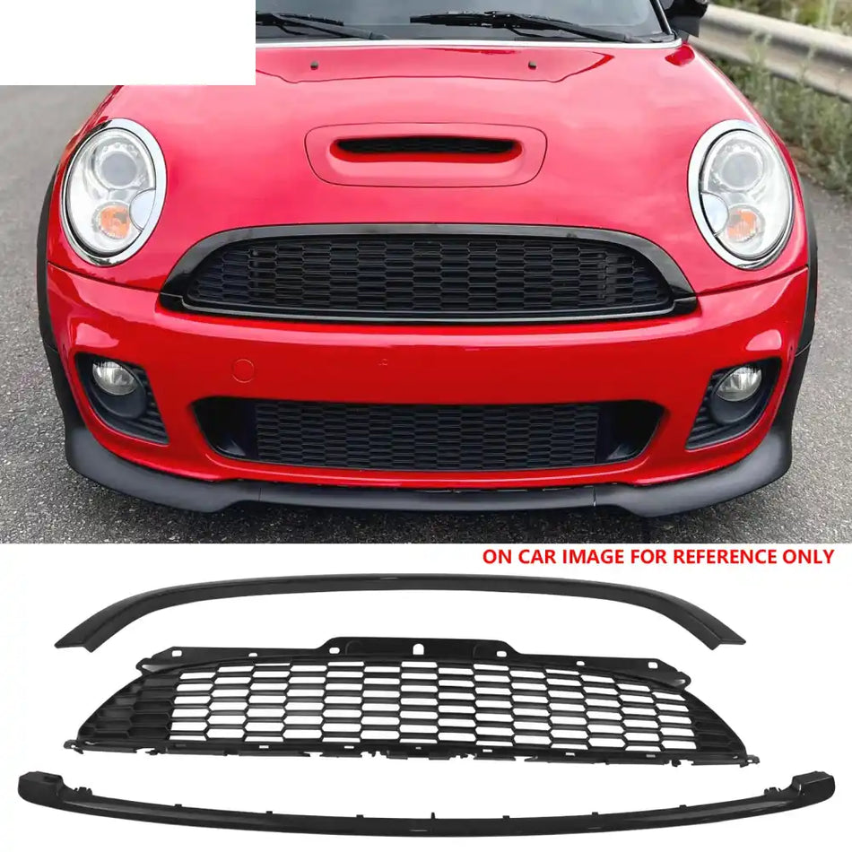 2008-2015 Mini Cooper S& JCW R55 R56 R57 R58 R59 JCW Style Front Upper Grille Matte Black Grille Gloss Black Frame ABS