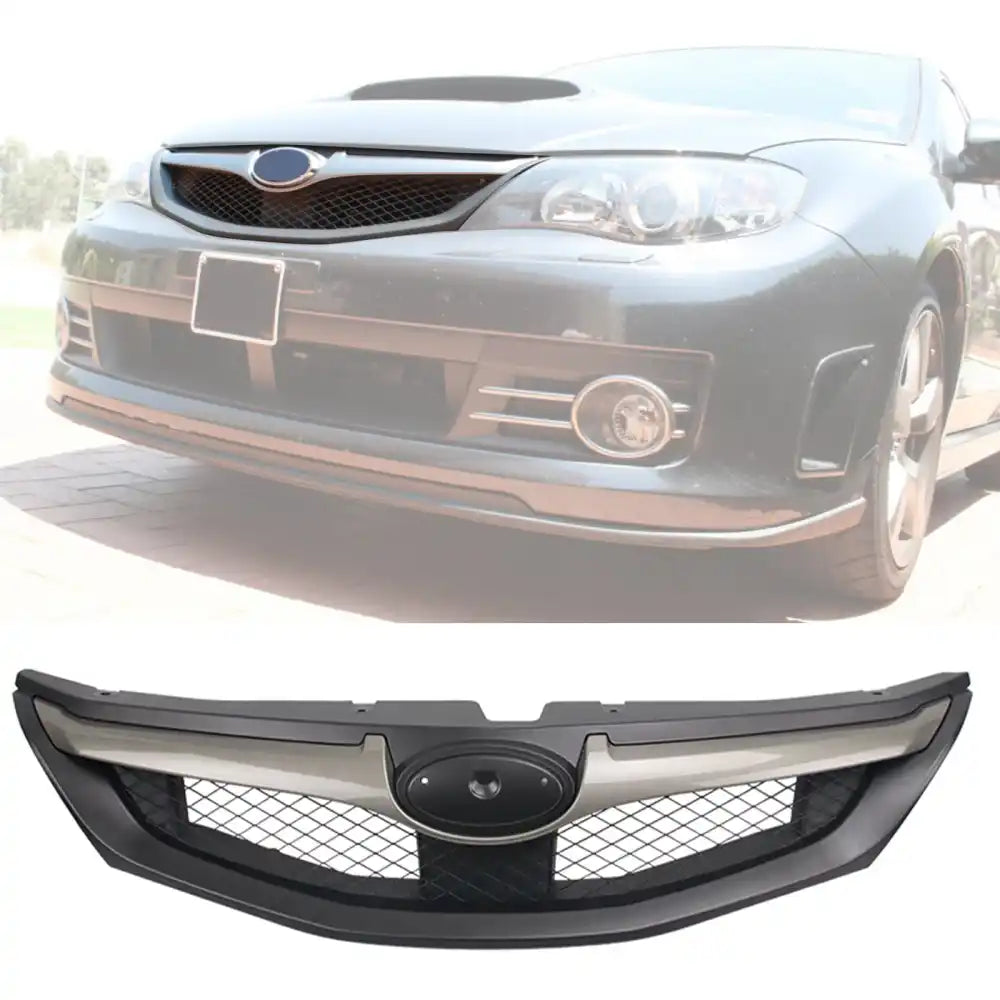 2008Ã¢2010 Subaru Impreza WRX Hatchback OE Style Front Grille ABS Replacement Matte Black W/ Silver