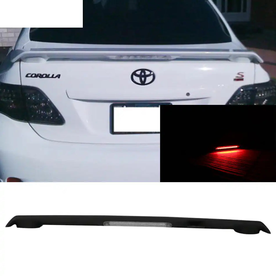 2009-2011 Corolla S LE XLE Black Rear Spoiler Wing LED Brake Lamp ABS