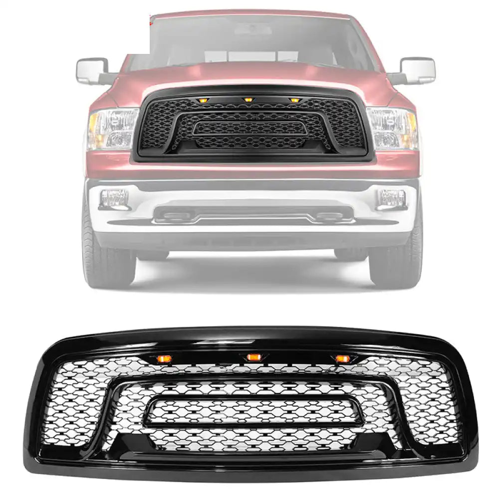 2009-2012 Dodge Ram 1500 Gloss Black Front Upper Grille W/Signal Light Gloss Black