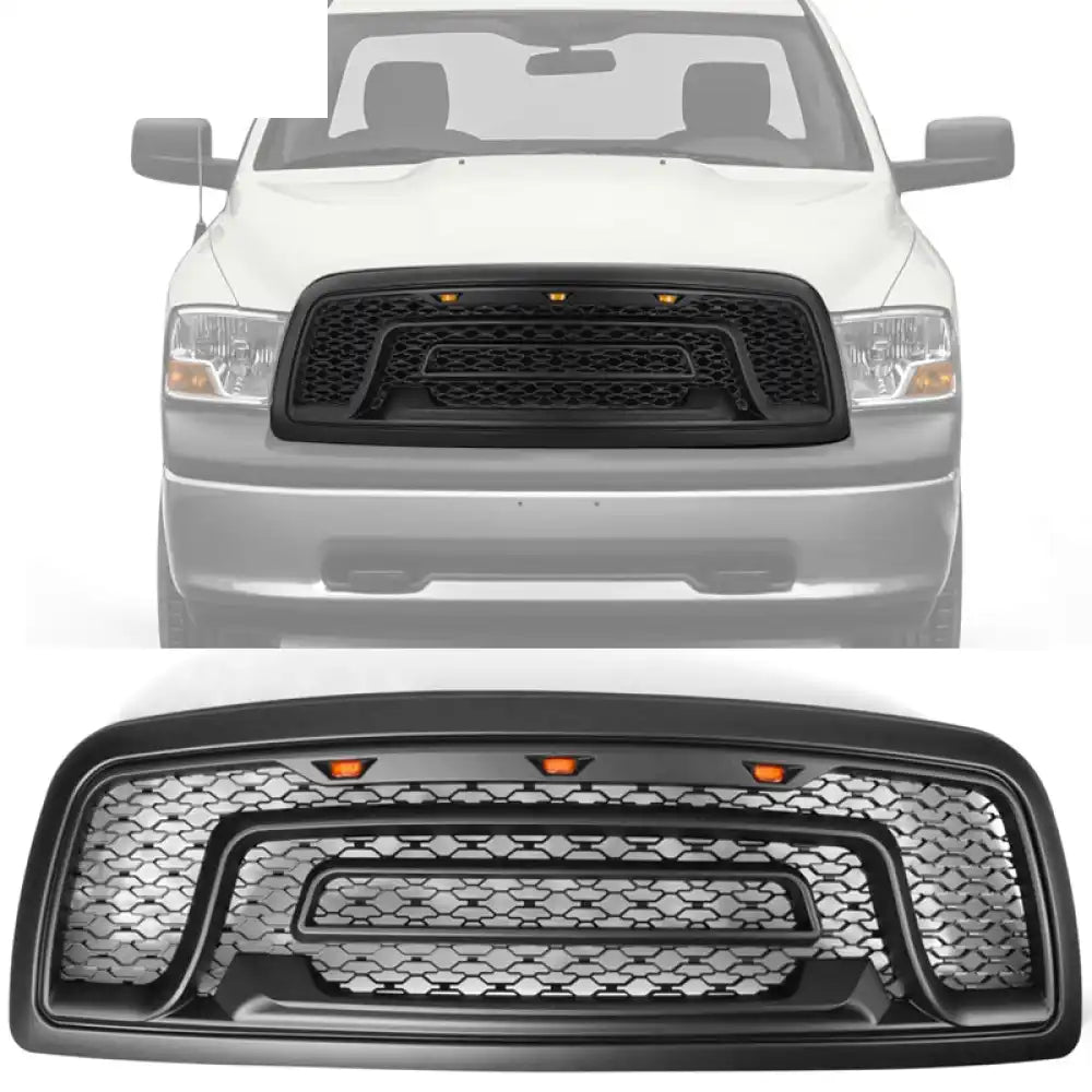 2009-2012 Dodge Ram 1500 Gloss Black Front Upper Grille W/Signal Light Matte Black