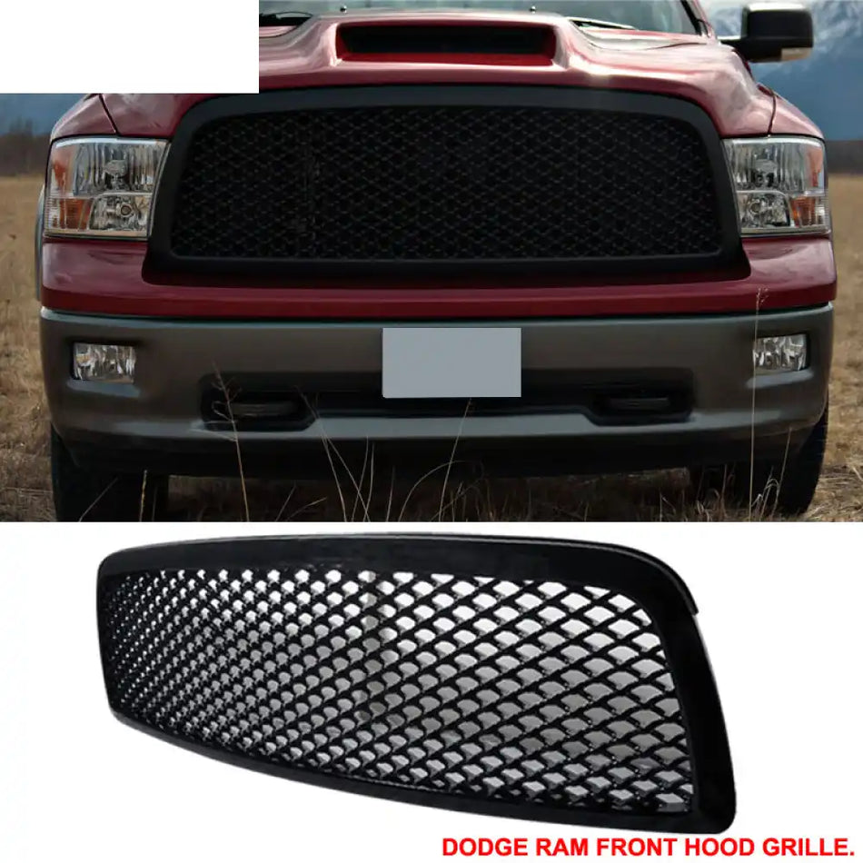 2009-2012 Dodge Ram Black Front Bumper Hood Mesh Insert Grille ABS