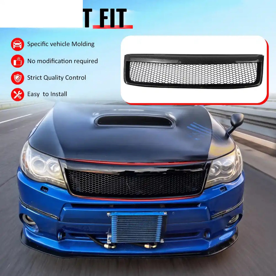 2009-2013 Subaru Forester Honeycomb Style Front Bumper Upper Grille Replacement Carbon Fiber Print ABS Carbon Fiber