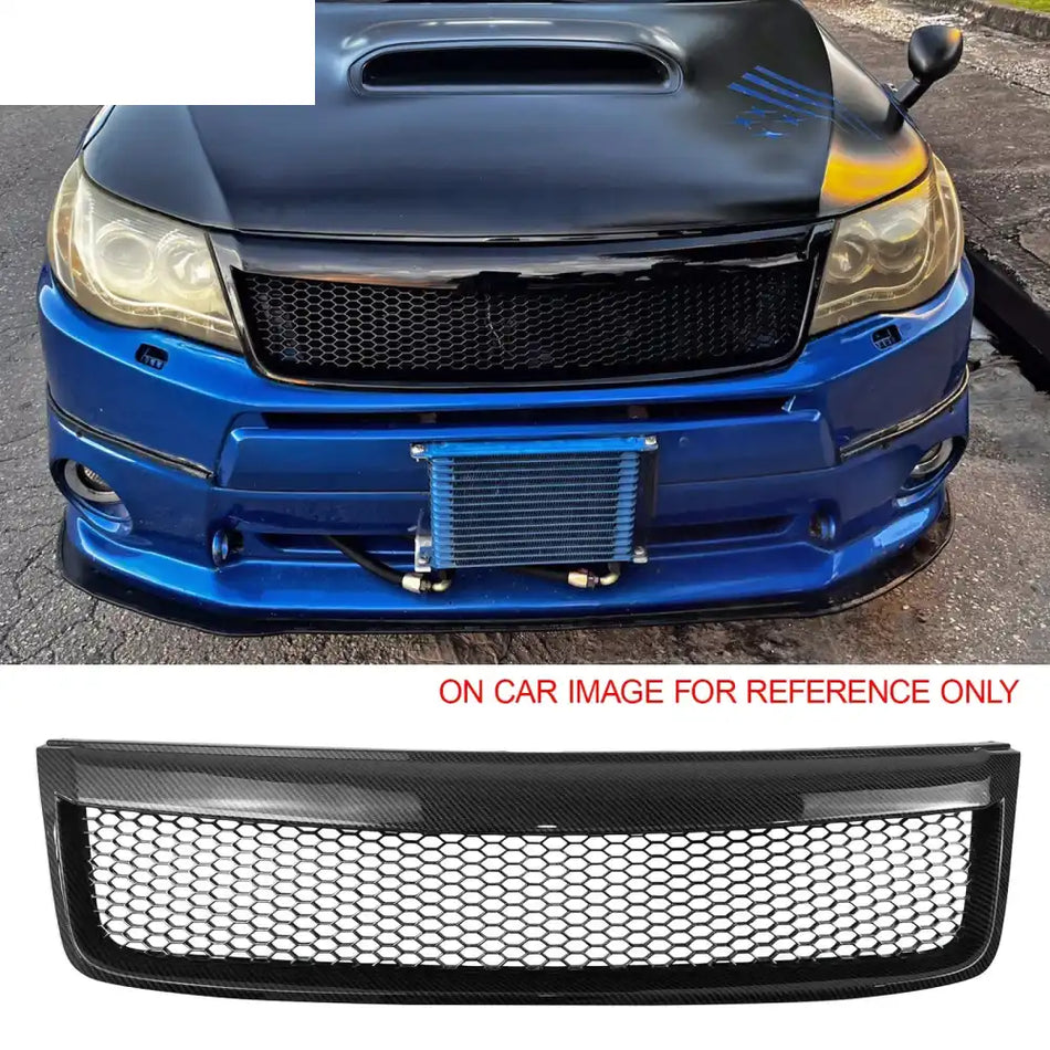 2009-2013 Subaru Forester Honeycomb Style Front Bumper Upper Grille Replacement Carbon Fiber Print ABS Carbon Fiber