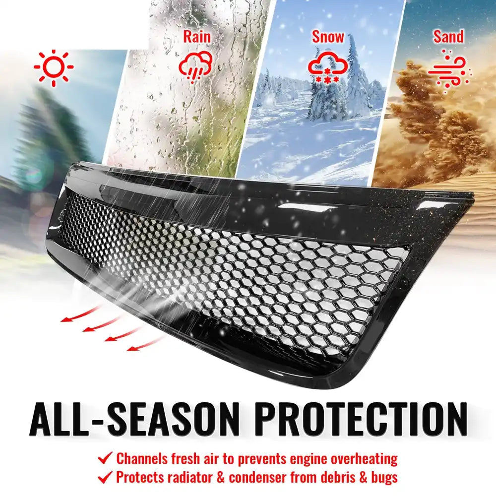 2009-2013 Subaru Forester Honeycomb Style Front Bumper Upper Grille Replacement Gloss Black ABS Gloss Black