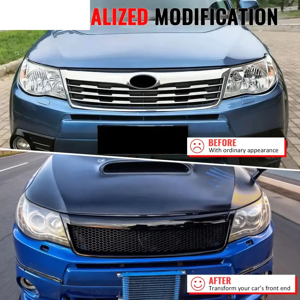 2009-2013 Subaru Forester Honeycomb Style Front Bumper Upper Grille Replacement Gloss Black ABS Gloss Black