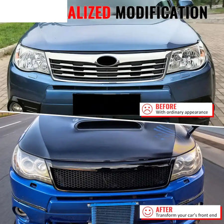 2009-2013 Subaru Forester Honeycomb Style Front Bumper Upper Grille Replacement Gloss Black ABS Gloss Black