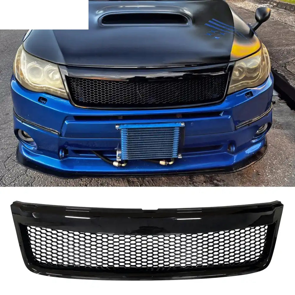2009-2013 Subaru Forester Honeycomb Style Front Bumper Upper Grille Replacement Gloss Black ABS Gloss Black