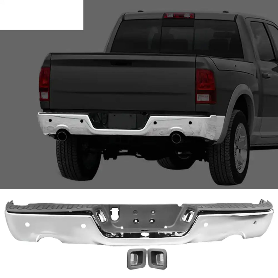 2009-2018 Dodge Ram 1500 Rear Step Bumper With Exhaust Holes - Steel Chrome