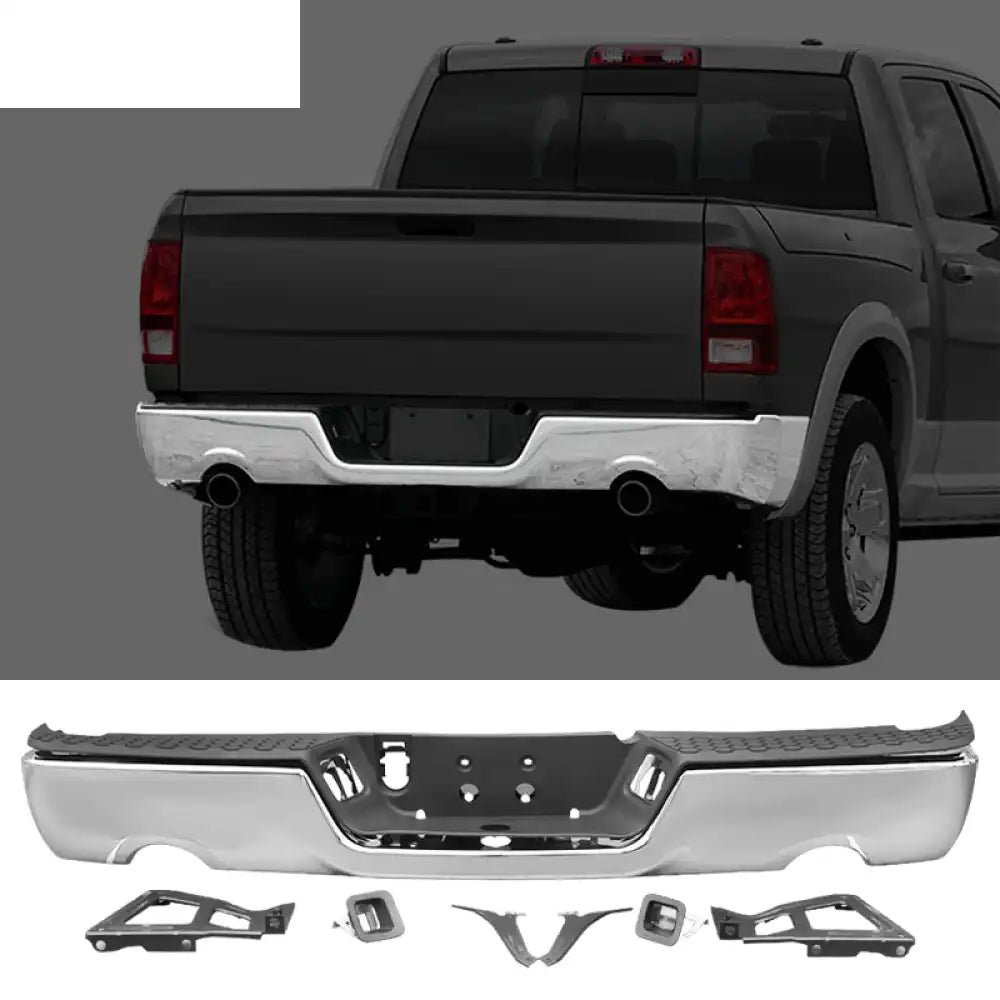2009-2018 Dodge Ram 1500 Rear Step Bumper With Exhaust Holes - Steel Chrome Rear Bumper W / Dual Exhaust Holes