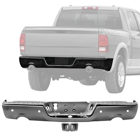 2009-2018 Dodge Ram 1500 Rear Step Bumper With Exhaust Holes - Steel Unpainted Black