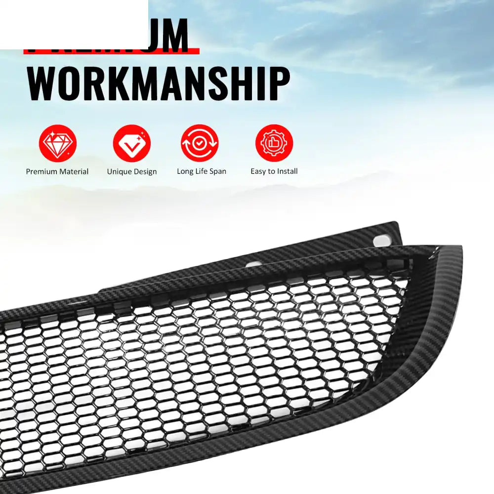2010-2012 Hyundai Genesis Coupe Honeycomb Style Front Bumper Upper Grille Replacement Carbon Fiber Print ABS Carbon