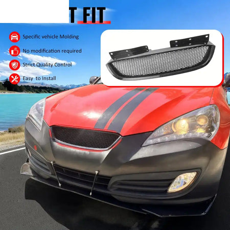 2010-2012 Hyundai Genesis Coupe Honeycomb Style Front Bumper Upper Grille Replacement Carbon Fiber Print ABS Carbon