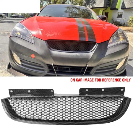 2010-2012 Hyundai Genesis Coupe Honeycomb Style Front Bumper Upper Grille Replacement Carbon Fiber Print ABS Carbon