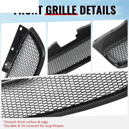 2010-2012 Hyundai Genesis Coupe Honeycomb Style Front Bumper Upper Grille Replacement Carbon Fiber Print ABS Carbon