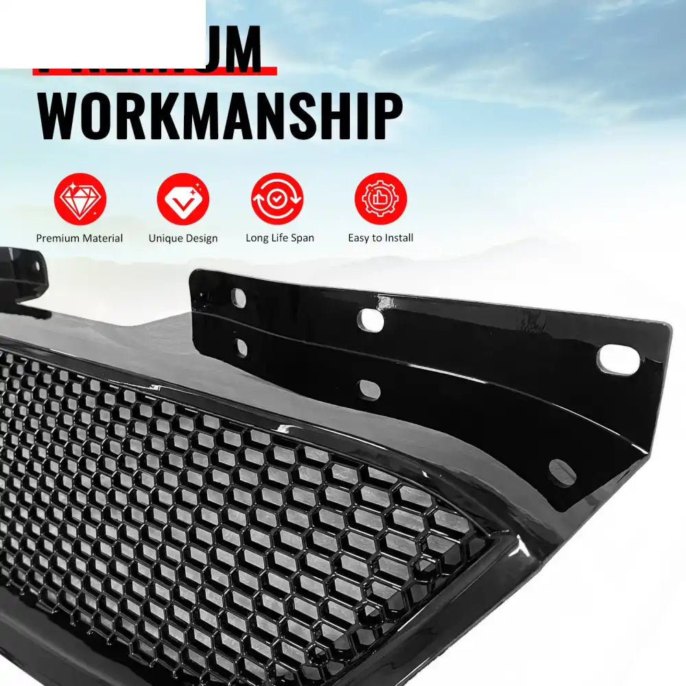 2010-2012 Hyundai Genesis Coupe Honeycomb Style Front Bumper Upper Grille Replacement Gloss Black ABS Gloss Black