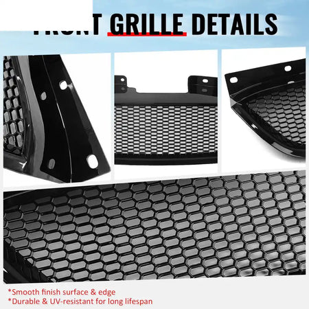 2010-2012 Hyundai Genesis Coupe Honeycomb Style Front Bumper Upper Grille Replacement Gloss Black ABS Gloss Black