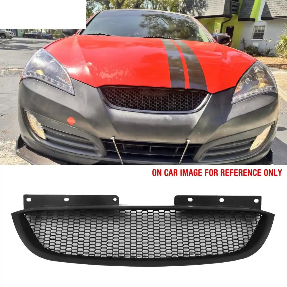 2010-2012 Hyundai Genesis Coupe Honeycomb Style Front Bumper Upper Grille Replacement Matte Black ABS Matte Black