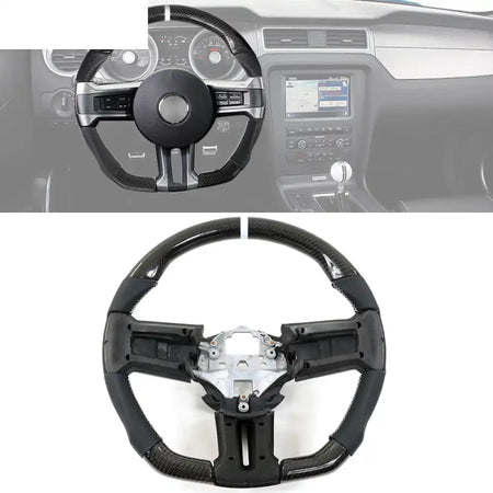 2010-2014 Ford Mustang Steering Wheel Carbon Fiber Black with White Stitch & White Indicator Perforated Leather