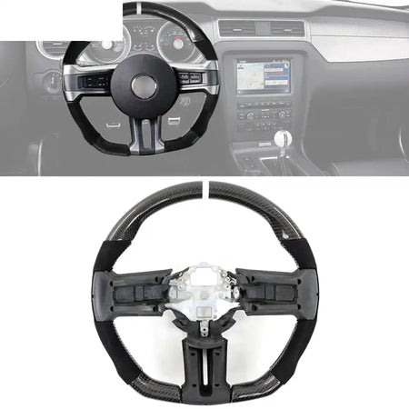 2010-2014 Ford Mustang Steering Wheel Carbon Fiber Black with White Stitch & White Indicator & Synthetic Suede / Carbon