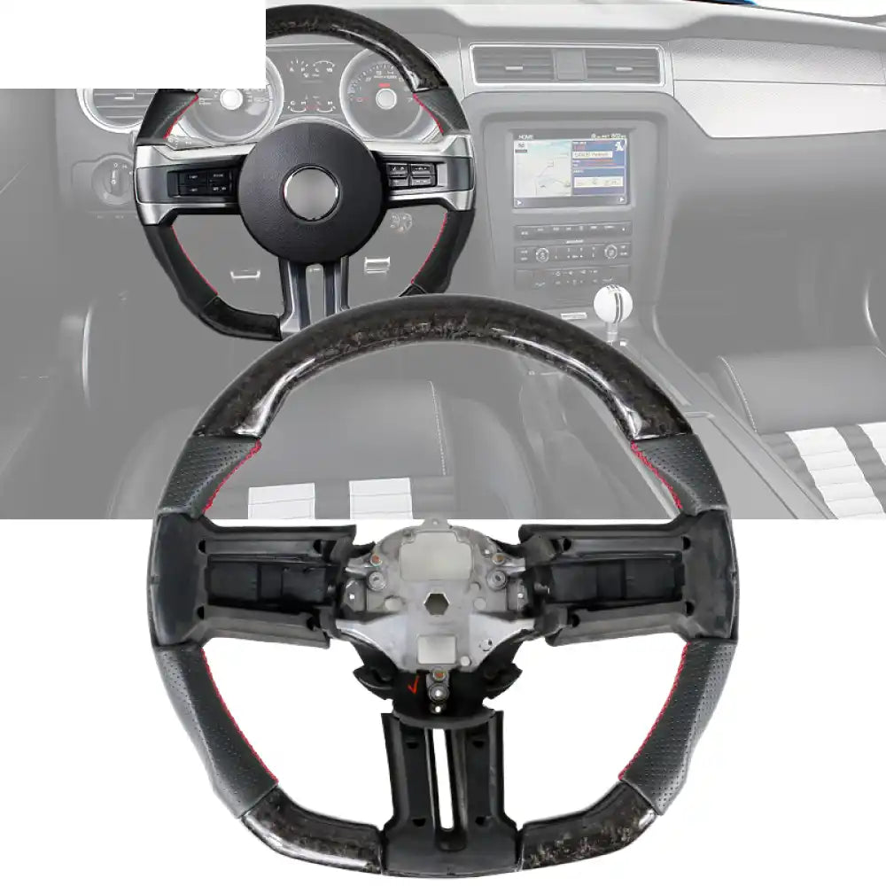 2010-2014 Ford Mustang Steering Wheel Carbon Fiber Perforated Leather / Forged Carbon Fiber