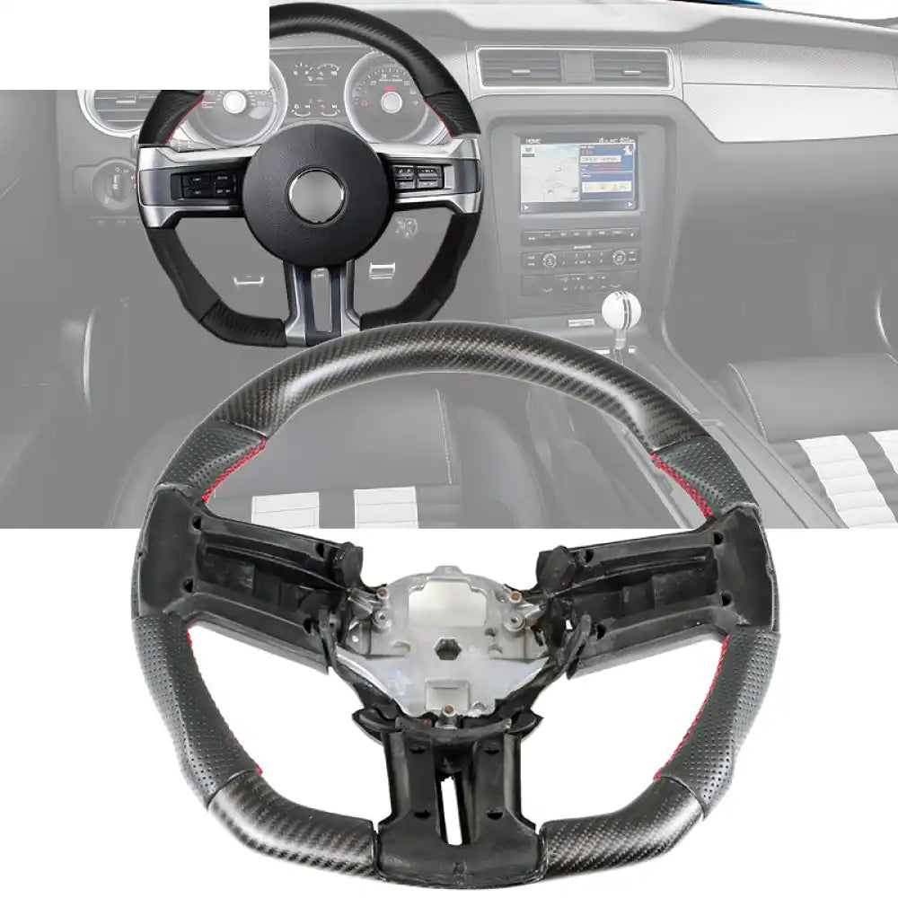2010-2014 Ford Mustang Steering Wheel Carbon Fiber Perforated Leather / Matte Carbon Fiber