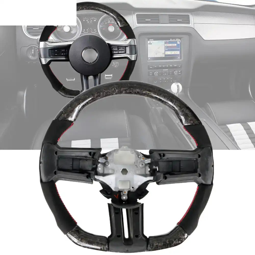 2010-2014 Ford Mustang Steering Wheel Carbon Fiber Synthetic Suede / Forged Carbon Fiber