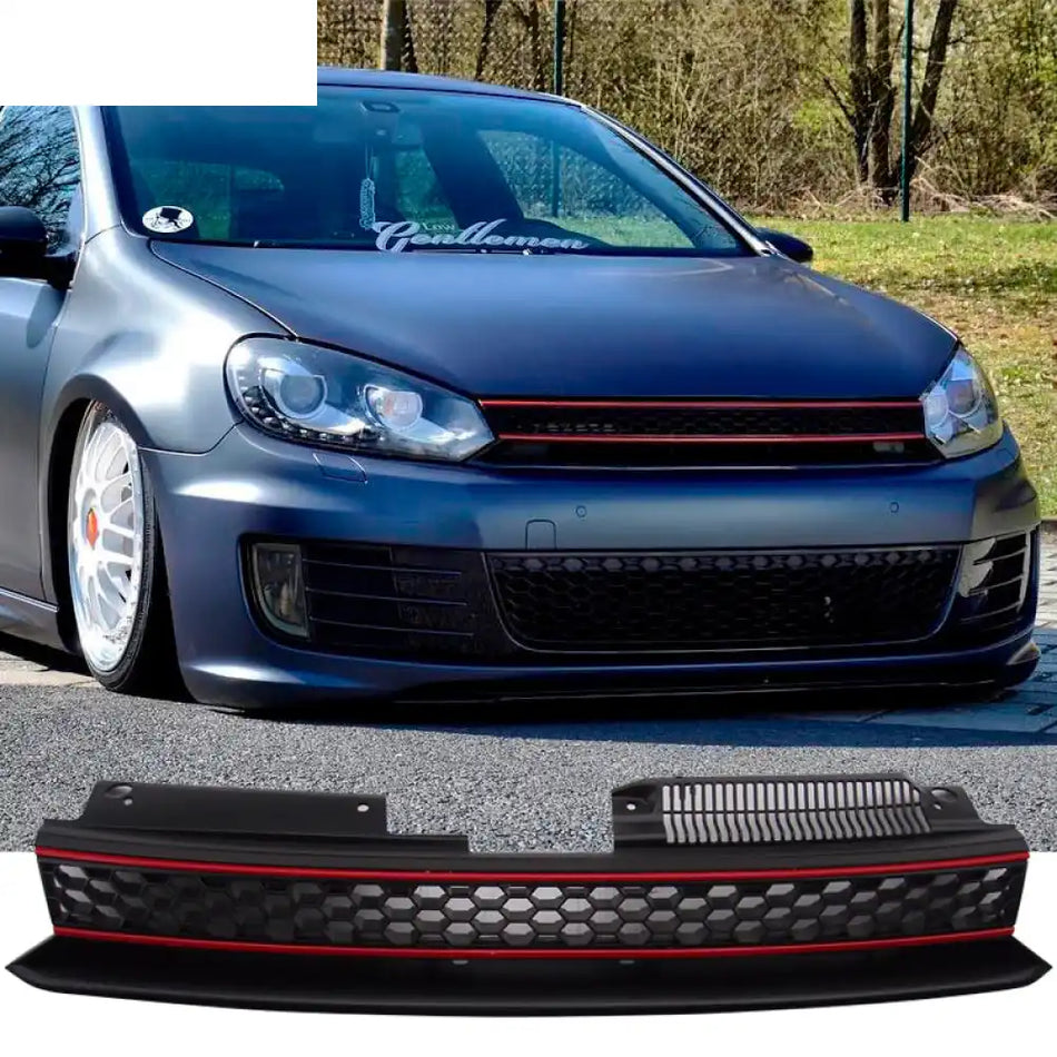 2010-2014 Volkswagen Golf 6 GTI Style Black Red Front Mesh Grille ABS