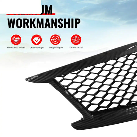2010-2015 Infiniti G37 G25 Q40 Sedan Honeycomb Style Front Bumper Upper Grille Replacement Carbon Fiber Print ABS