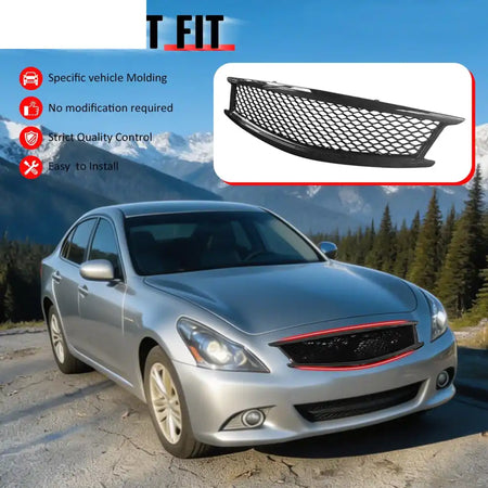 2010-2015 Infiniti G37 G25 Q40 Sedan Honeycomb Style Front Bumper Upper Grille Replacement Carbon Fiber Print ABS