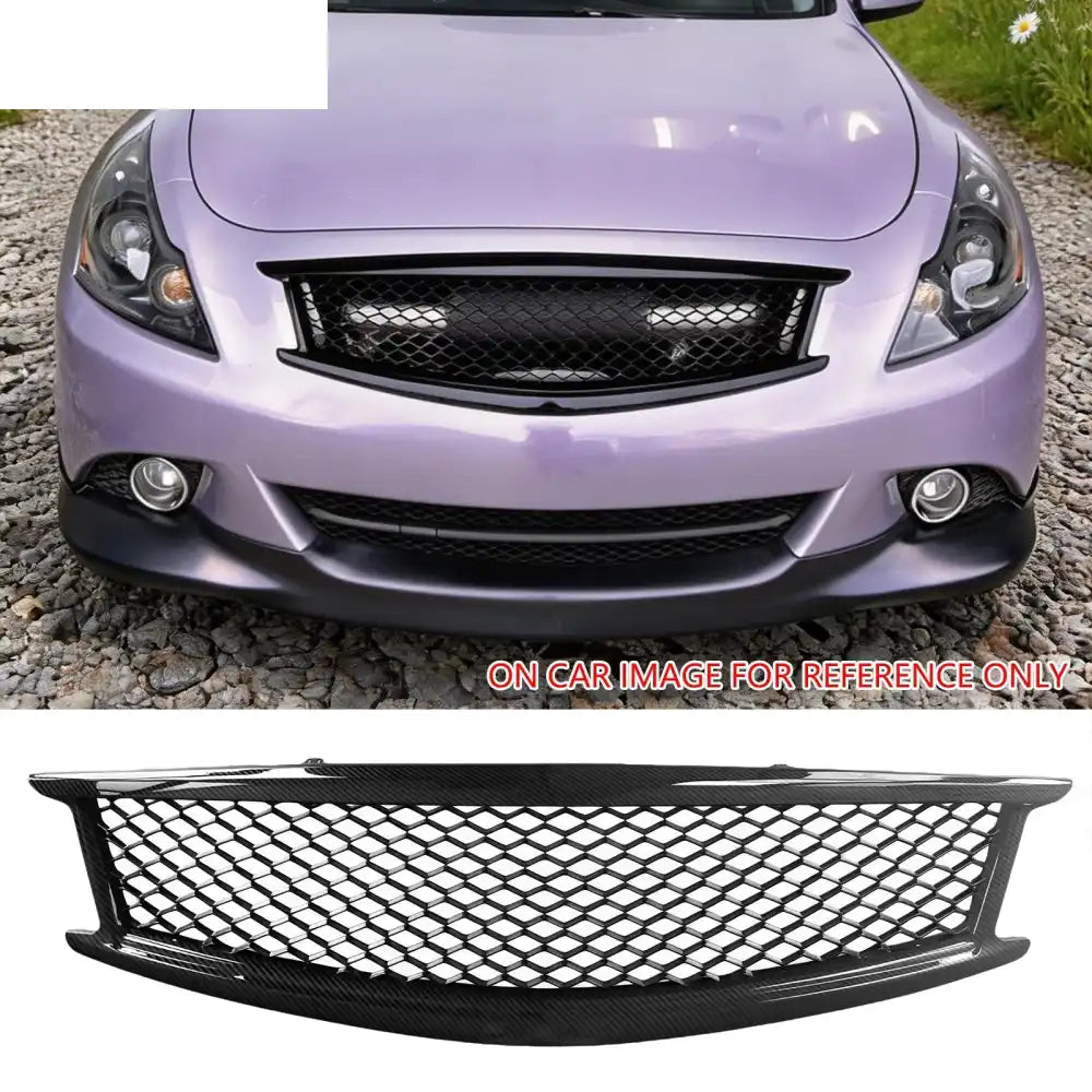 2010-2015 Infiniti G37 G25 Q40 Sedan Honeycomb Style Front Bumper Upper Grille Replacement Carbon Fiber Print ABS