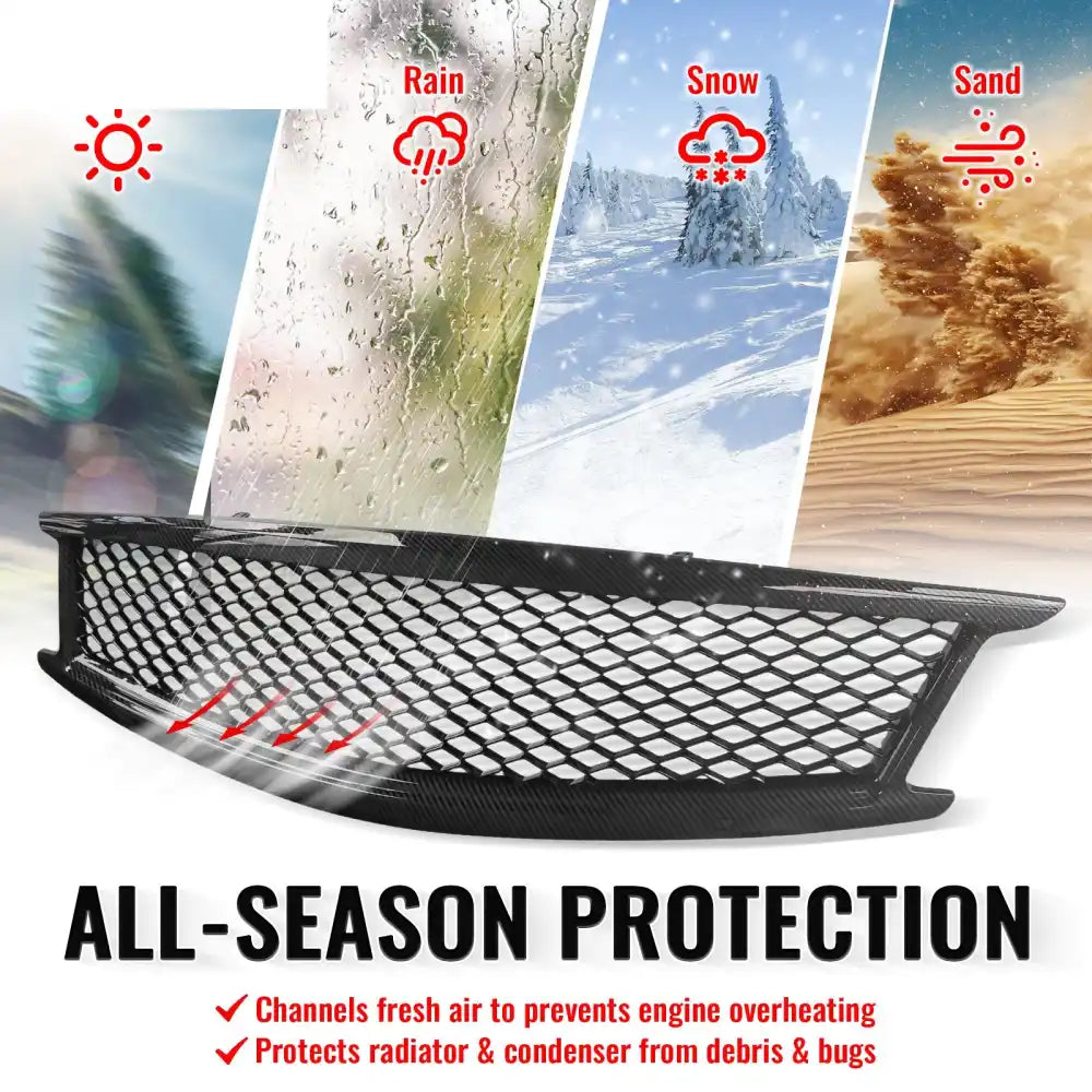 2010-2015 Infiniti G37 G25 Q40 Sedan Honeycomb Style Front Bumper Upper Grille Replacement Carbon Fiber Print ABS