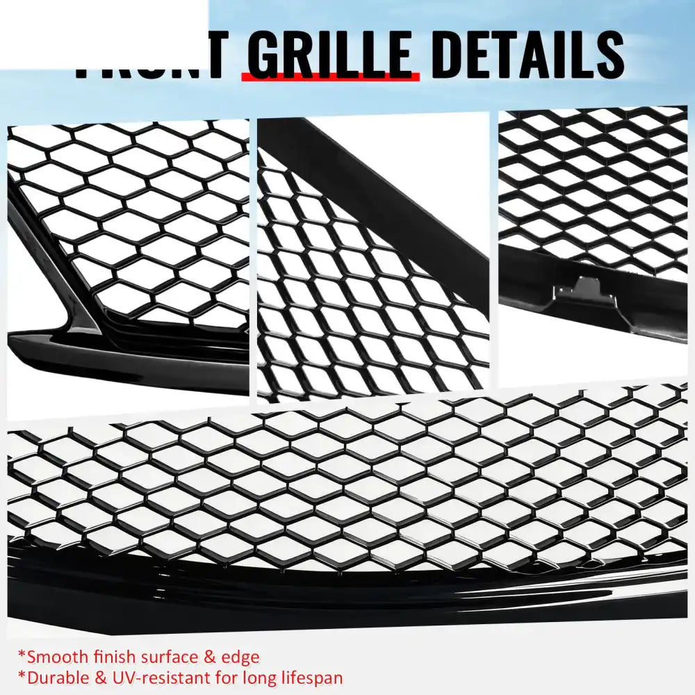 2010-2015 Infiniti G37 G25 Q40 Sedan Honeycomb Style Front Bumper Upper Grille Replacement Gloss Black ABS Gloss Black