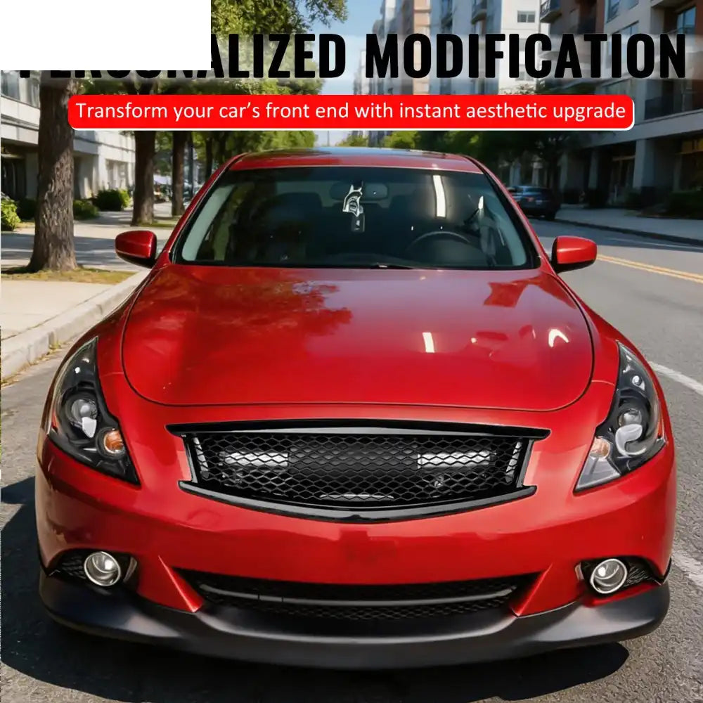 2010-2015 Infiniti G37 G25 Q40 Sedan Honeycomb Style Front Bumper Upper Grille Replacement Gloss Black ABS Gloss Black