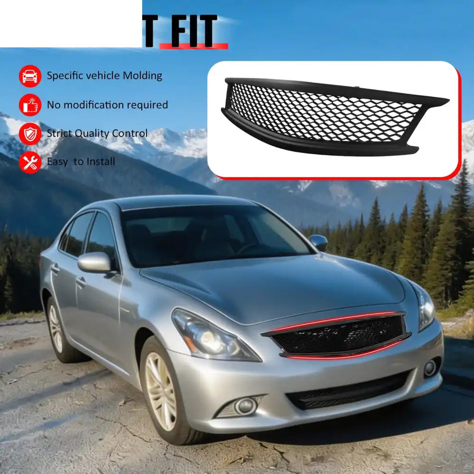 2010-2015 Infiniti G37 G25 Q40 Sedan Honeycomb Style Front Bumper Upper Grille Replacement Matte Black ABS Matte Black