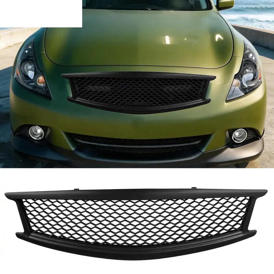 2010-2015 Infiniti G37 G25 Q40 Sedan Honeycomb Style Front Bumper Upper Grille Replacement Matte Black ABS Matte Black
