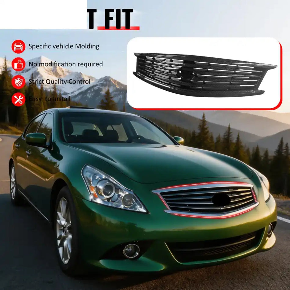 2010-2015 Infiniti G37 G25 Q40 Sedan OE Style Front Bumper Upper Grille Replacement Carbon Fiber Print ABS Carbon Fiber